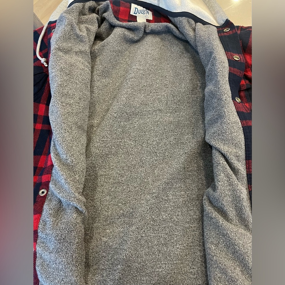 Duluth Trading Co Men Fire Hose Flannel Lined Hooded Limber Jac Red Blue Plaid M - Picture 9 of 9